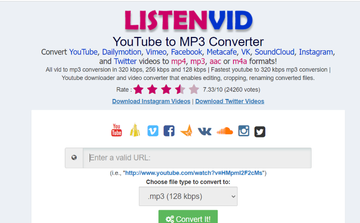 listenvid website to download audio from youtube