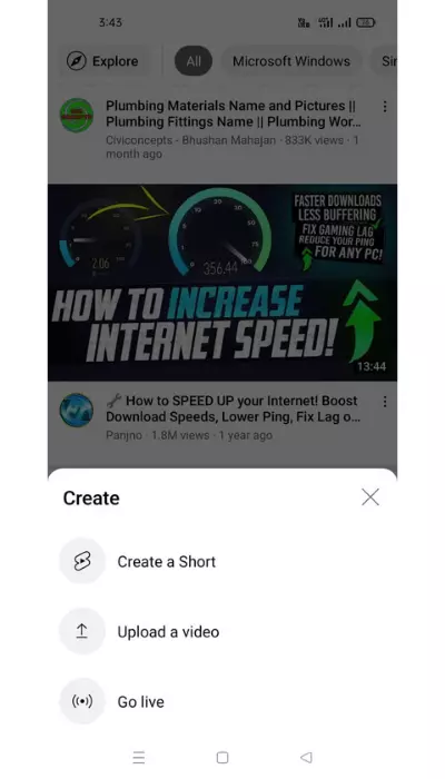 create a youtube short on mobile