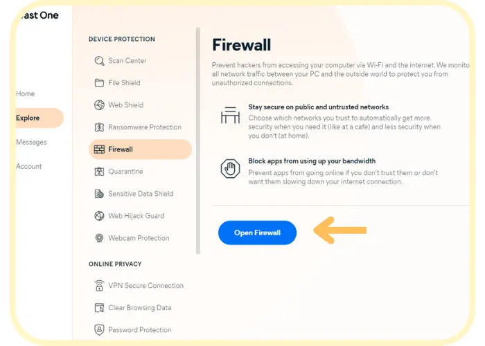 Avast One Firewall Settings