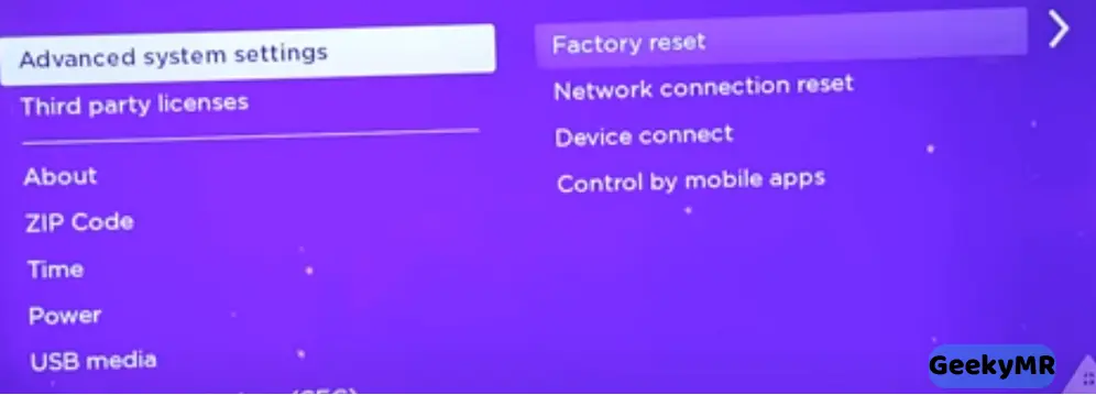 Roku tv factory reset